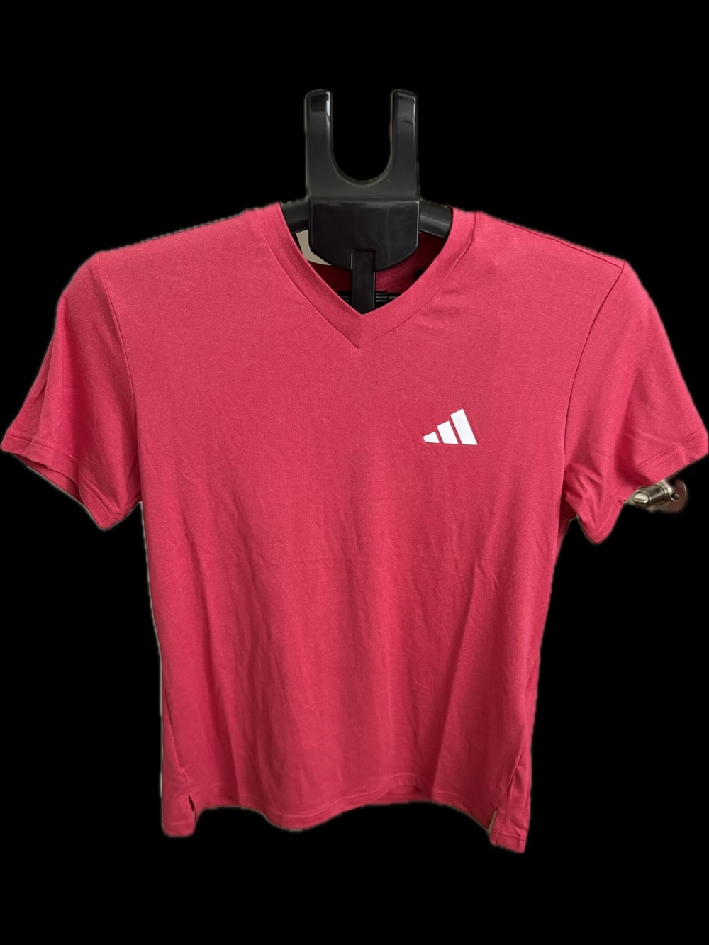 adidas women’s ' V-Neck Tee in Rose Pink with White Logo